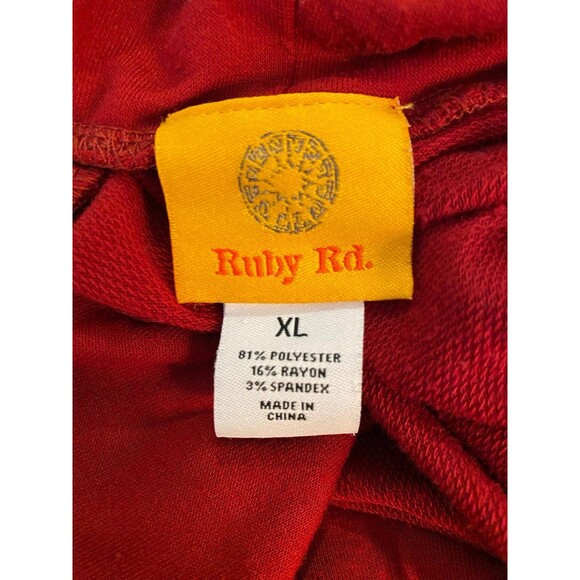 Ruby Rd Pullover Blouse Size XLRed Fringed Top Cowl Neck Plus - Picture 8 of 11